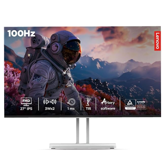 Lenovo L-Series 27 inch (68.5cm) FHD IPS Monitor| 100Hz, 1ms, FreeSync, 99% sRGB, 3Wx2 Speakers, Smart Display Customization Artery, 2X HDMI 1.4, 1x VGA, Tilt, Cloud Grey, L27i-4A